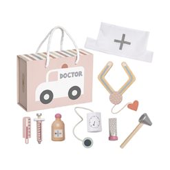 Jabadabado Βαλιτσάκι με Ξύλινα Εργαλεία Γιατρού Ροζ JB-W7260